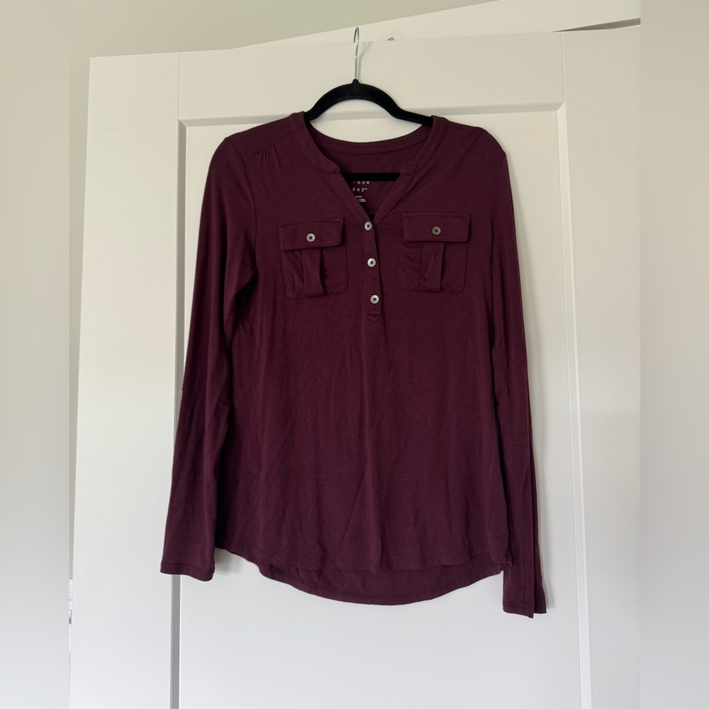 Target a new day Maroon Button-Front Blouse Knit Jersey Fabric Size XS